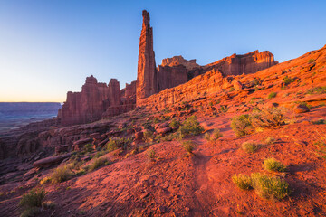 beautiful sunset at fisher towers in utah, usa