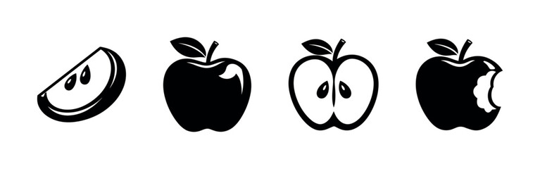 Food and fruits vector icons set. fresh apples and healthy eating symbols