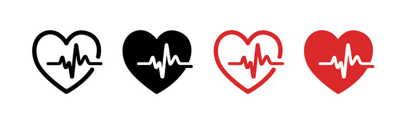 Heart beat icon set. Heart shape with pulse line. JPG image
