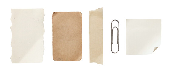 Collection of scrapbook paper design elements and stationery pieces for creative projects and collage making