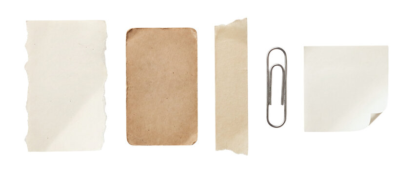 Collection of scrapbook paper design elements and stationery pieces for creative projects and collage making