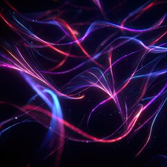 Obraz premium Abstract swirling lines of vibrant, glowing, pink and blue light trails on a dark background
