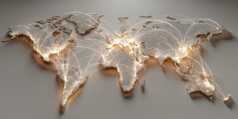 World map illuminated with glowing connections on a neutral background
