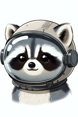Cartoon Raccoon Astronaut in Space Helmet