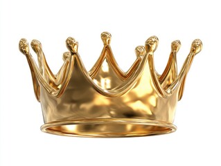 Gleaming gold crown with spiked points on a white background, royalty symbol