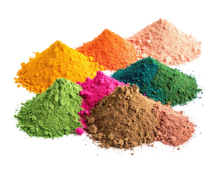 Piles of vibrantly colored, powdered pigment