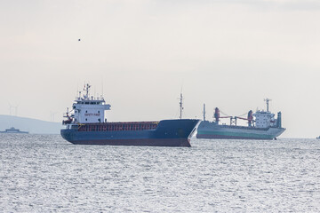 Boats and ships on the Bosphorus near Istanbul, T&uuml;rkiye, under varied light and weather, showing maritime traffic, coastal scenery, and everyday transportation.