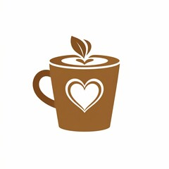 minimal coffee cup with heart and leaf icon