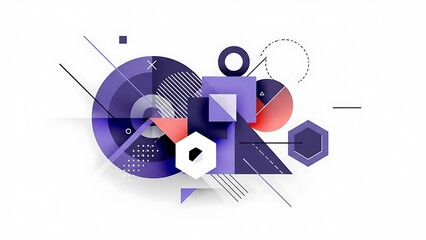 A sophisticated abstract design using purple geometric shapes and crisp angular lines.