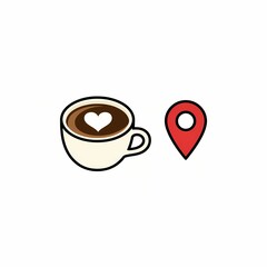 Coffee cup with red location pin here is coffee vector illustration