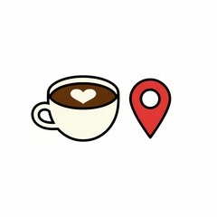 Coffee cup with red location pin here is coffee vector illustration