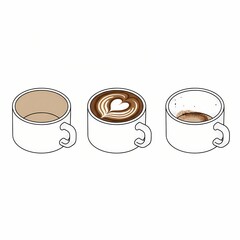 Coffee cup states empty served finished vector illustration set