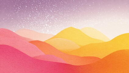 Pastel hills under a starry sky, warm hues
