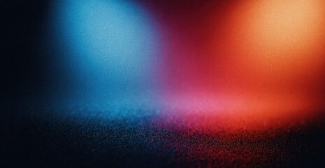 Fototapeta premium Abstract dark space, illuminated by blue and red light with grainy texture