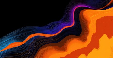 Abstract waves of color blues, purples, and oranges against a black background