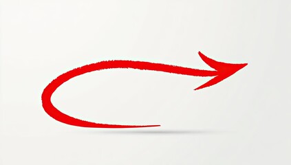 Red, curved arrow points right on a white background, slightly shadowed