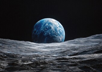 Earthrise from the Moon a celestial view of Earth behind a lunar surface