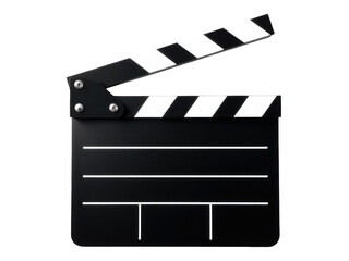 Obraz premium A single black clapper board on a white background, perfect for film or video production use