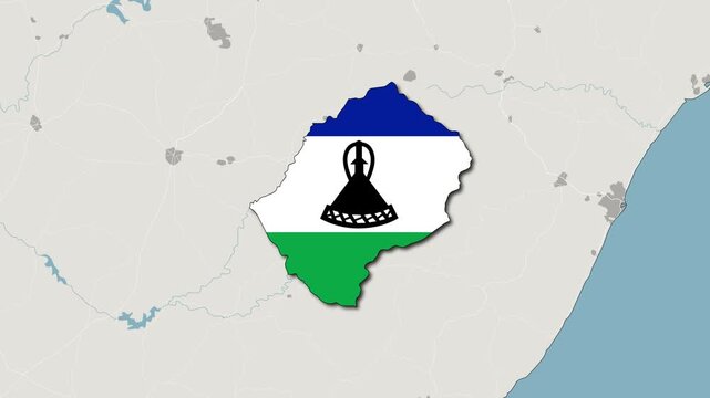 Lesotho map with national flag animation zoom in