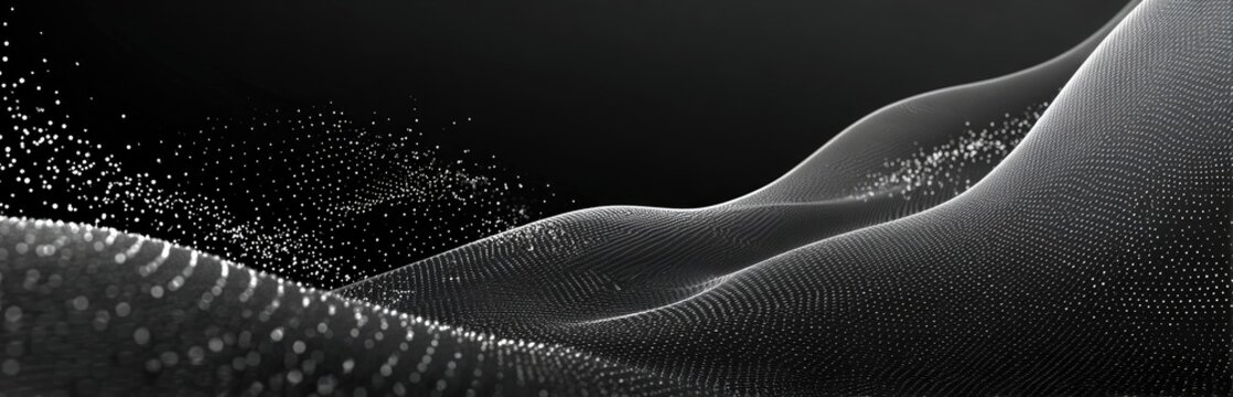 Abstract waves of connected dots with dark backdrop - Powered by Adobe