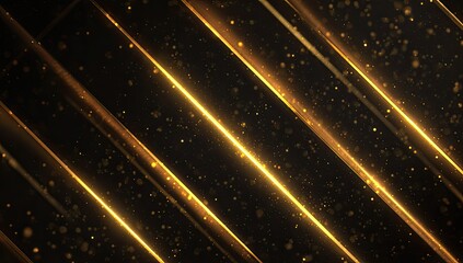 Golden diagonal glowing lines on dark surface with scattered particles