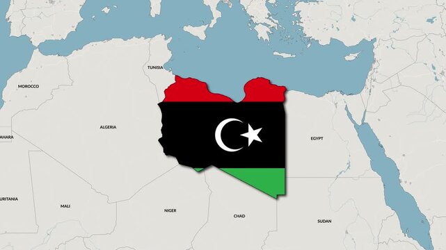 Libya map with national flag animation zoom in