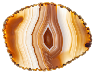 Agate slice concentric brown, white, and tan layers