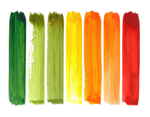 Watercolor color gradient, shades of green, yellow, orange, red