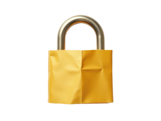 A simple padlock with a closed lock mechanism on a white background