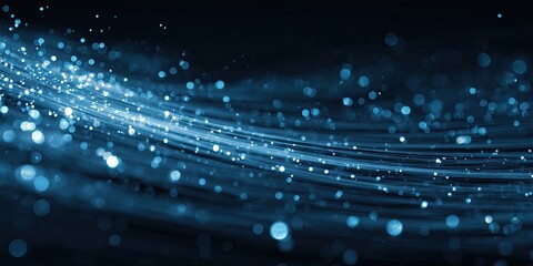 Flowing streams of teal light with bokeh effect on a dark blue backdrop