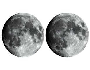 Two lunar orbs, mirrored craters, grayscale