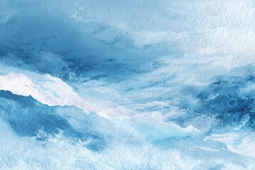 Abstract watercolor painting with shades of blue evoking water and sky