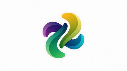 Abstract colorful swirling design with flowing curves on a white background, representing organic growth and dynamic movement