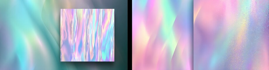Iridescent abstract backgrounds of pastel waves and rainbow shimmer