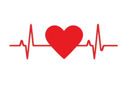 Red heart beating lifeline medical care
