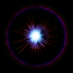 Radial light burst with glowing ring on black background