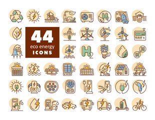 44 Eco energy outline vector icons set