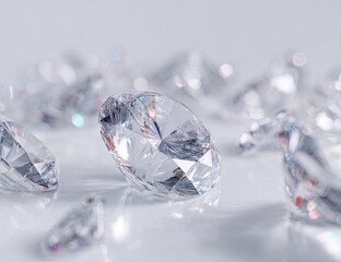 Faceted, scattered diamonds catch light on a bright, glossy surface