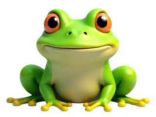 A green frog with big eyes sitting on the ground, great for nature and wildlife scenes