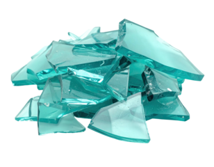 Pile of shards, turquoise tinted glass