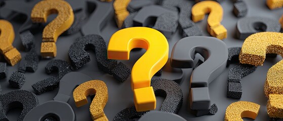 Question marks in a pile, colored yellow, gray, and black