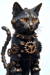 Kyberpunk, Steampunk Cat with Mechanical Gears