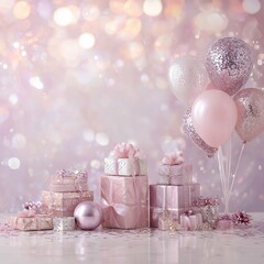 Elegant Pink Birthday Gifts and Balloons Celebration Scene