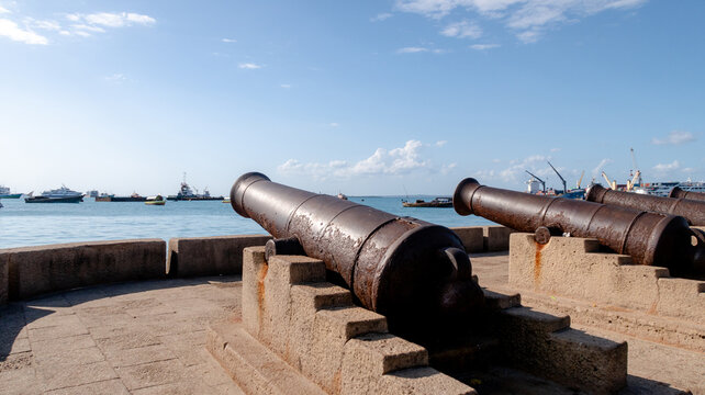 Historic cannons at Forodhani Gardens in Zanzibar
