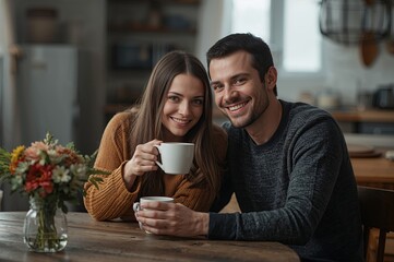Couple enjoying coffee together at table