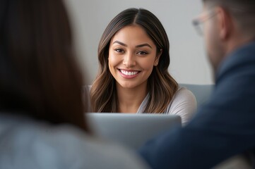 Young woman listening attentively in meeting