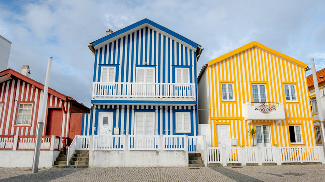 Colorful striped houses in Costa Nova, Portugal