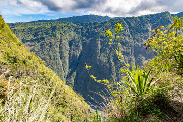 Mafate Circus Galets river and mountains in Reunion Island in Indian Ocean