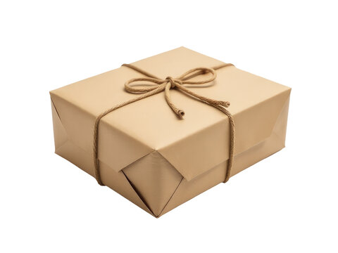 A brown package wrapped in paper with a string tie, perfect for e-commerce or delivery scenes