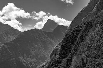 Mafate Circus Galets river and mountains in Reunion Island in Indian Ocean